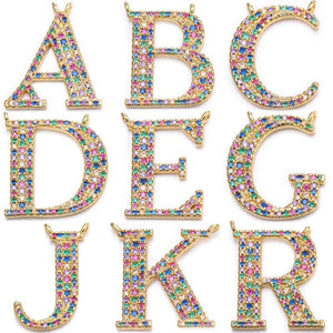 18K Rainbow Zircon Initial Charms for DIY Pendant Name Jewelry Making