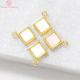 4PCS 9x11MM Hole 1MM 24K Brass with Shell Square Charm Pendants for DIY Jewelry