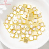 4PCS 9x11MM Hole 1MM 24K Brass with Shell Square Charm Pendants for DIY Jewelry