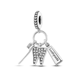 Toothpaste Toothbrush Tooth Pendant Dangle Silver Charms for Bracelet DIY