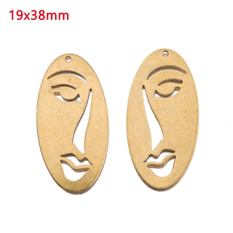 10pcs Brass Punk Human Face Abstract Statement Pendant for DIY Jewelry Making