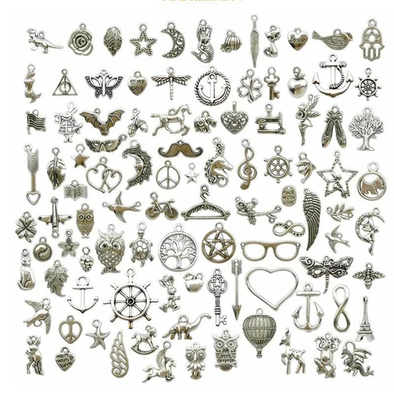 Mixed Tibetan Silver Metal Charms Pendants DIY for Necklace Bracelet 100 PCS