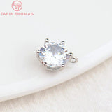 6PCS 7MM 9MM Hole 1MM 24K Brass Zircon Round Charms Pendants