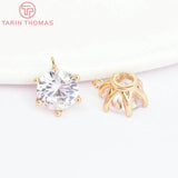 6PCS 7MM 9MM Hole 1MM 24K Brass Zircon Round Charms Pendants