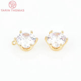 6PCS 7MM 9MM Hole 1MM 24K Brass Zircon Round Charms Pendants