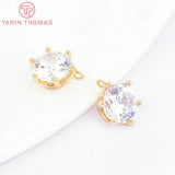 6PCS 7MM 9MM Hole 1MM 24K Brass Zircon Round Charms Pendants
