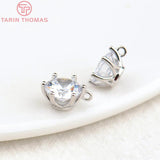 6PCS 7MM 9MM Hole 1MM 24K Brass Zircon Round Charms Pendants