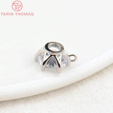 6PCS 7MM 9MM Hole 1MM 24K Brass Zircon Round Charms Pendants