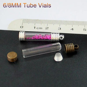 10PCS 6/8MM Rice Tubes Pendants Metal Cap DIY Vials Wishing Glass Bottle Locket