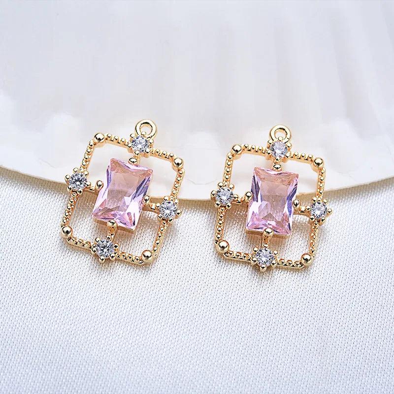 4PCS 17x13MM 24K Plated Brass Zircon Charms Pendants