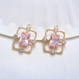 4PCS 17x13MM 24K Plated Brass Zircon Charms Pendants