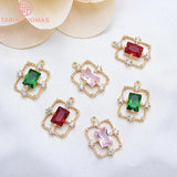 4PCS 17x13MM 24K Plated Brass Zircon Charms Pendants