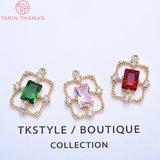 4PCS 17x13MM 24K Plated Brass Zircon Charms Pendants
