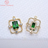 4PCS 17x13MM 24K Plated Brass Zircon Charms Pendants