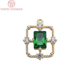 4PCS 17x13MM 24K Plated Brass Zircon Charms Pendants