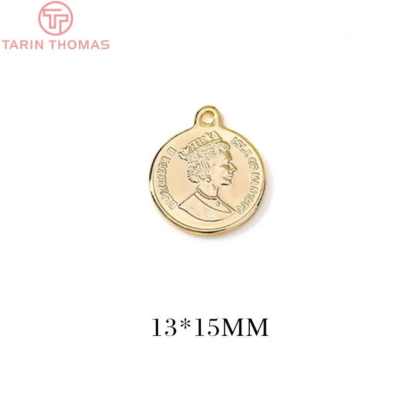 6PCS 24K Brass Queen of England Coin Charms Pendants
