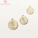 6PCS 24K Brass Queen of England Coin Charms Pendants