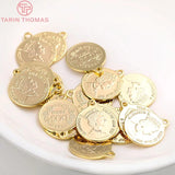 6PCS 24K Brass Queen of England Coin Charms Pendants
