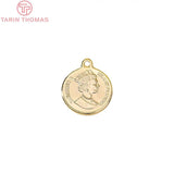 6PCS 24K Brass Queen of England Coin Charms Pendants