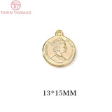 6PCS 24K Brass Queen of England Coin Charms Pendants