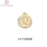 6PCS 24K Brass Queen of England Coin Charms Pendants