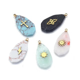 5pcs Natural Stone Drop Pendants Jade Turquoise DIY Jewelry