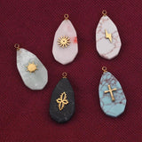 5pcs Natural Stone Drop Pendants Jade Turquoise DIY Jewelry