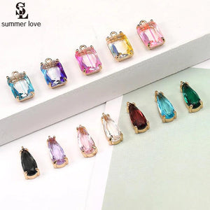 10PCS Metal Geometric Water Drop Crystal Charm Earring Jewelry Making