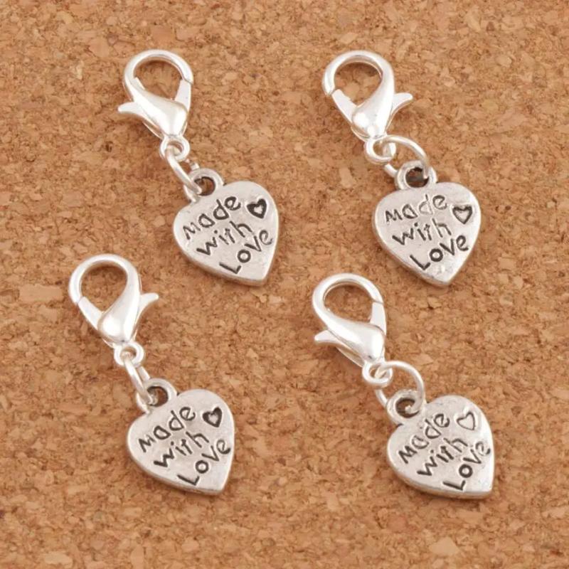 Love Heart Lobster Claw Clasp Charm Beads 26PCS