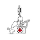 Stethoscope First Aid Kit Pendant Charm Beads Silver Bracelet DIY Jewelry