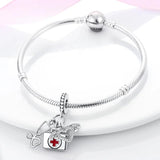 Stethoscope First Aid Kit Pendant Charm Beads Silver Bracelet DIY Jewelry