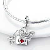 Stethoscope First Aid Kit Pendant Charm Beads Silver Bracelet DIY Jewelry