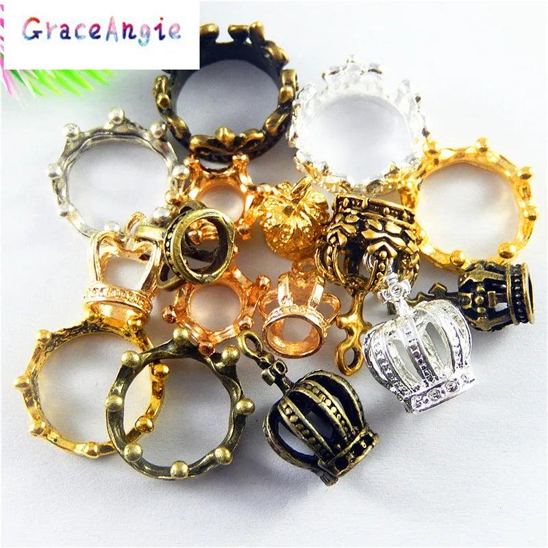 40pcs Metal Crown Ground Pendant Hollow Princess Charms Bracelet Necklace