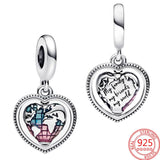 S925 Silver Family Heart Globe Dangle Charm for Bracelet & Necklace