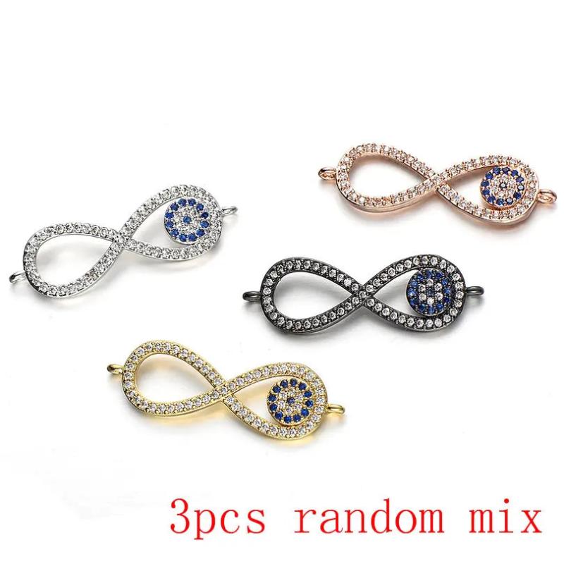 3pcs Copper Infinity Charms Bracelet DIY Evil Eye Charms Beads