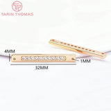 4PCS 4x32MM 24K Brass with Zircon Long Strip Charms Pendants