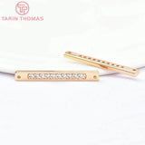 4PCS 4x32MM 24K Brass with Zircon Long Strip Charms Pendants