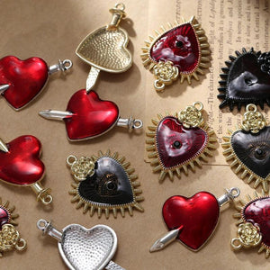 10pcs Red Heart Charms Eye Rose Pendant DIY Jewelry Making Accessories