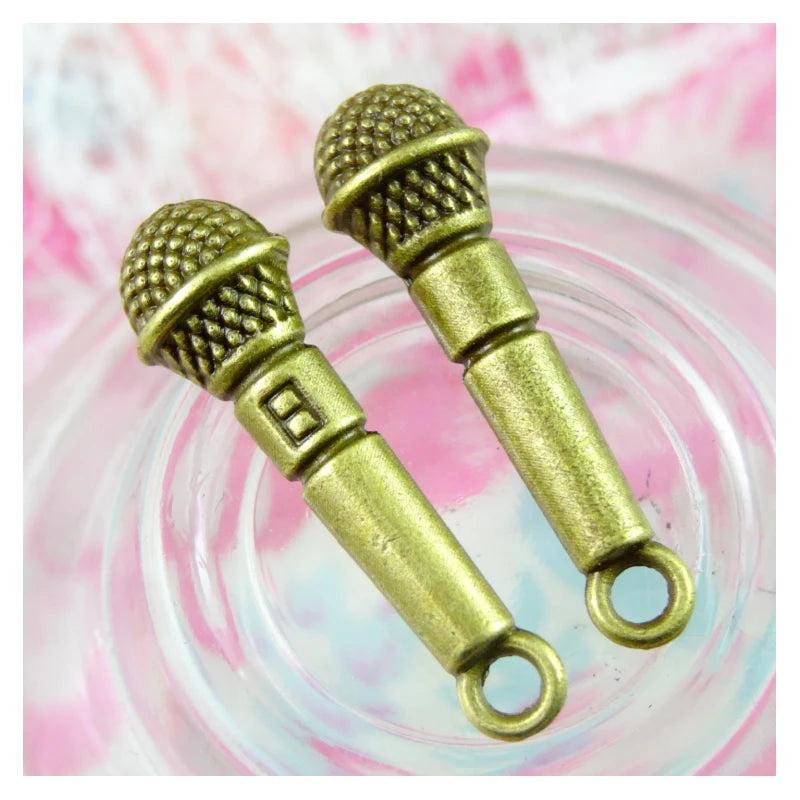50pcs Microphone Charms Antique Bronze Pendants DIY Jewelry Making