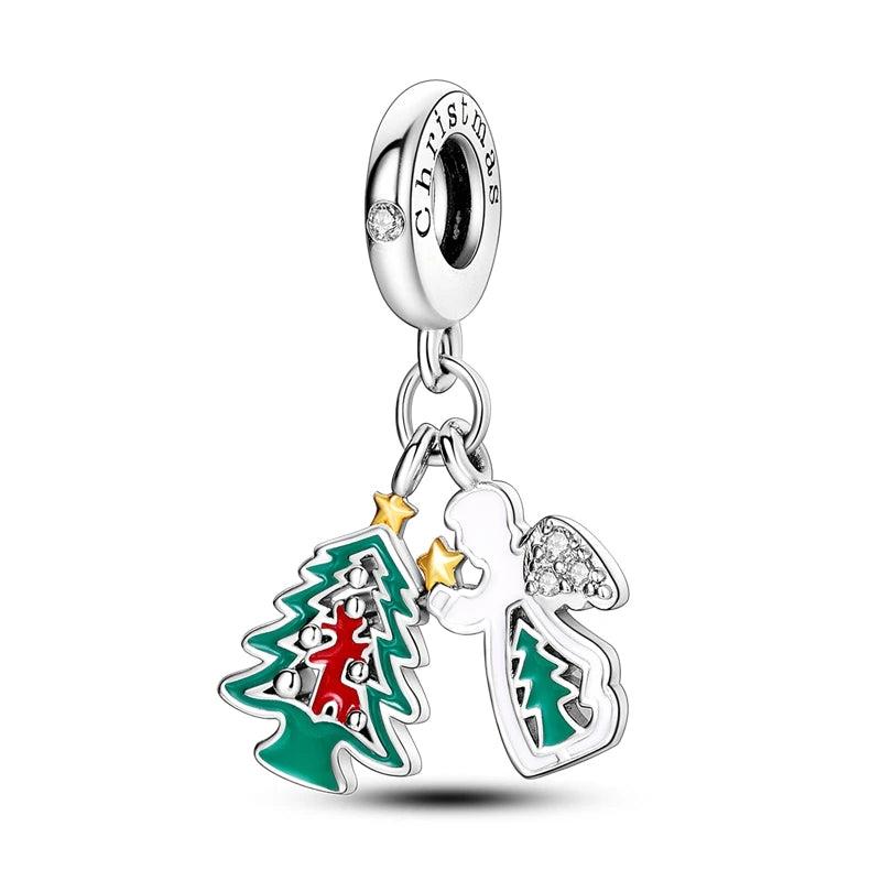 Angel Christmas Tree Elk Silver Enamel Beads Dangle Charm for Bracelet Necklace