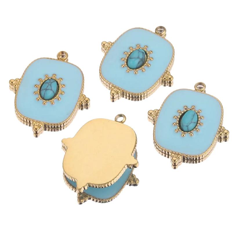 4pcs Retro Square Charms with Natural Stone for Earrings DIY