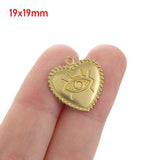 10pcs Raw Brass Embossed Heart Turkey Eye Charms Pendant DIY Jewelry Making