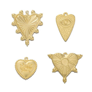 10pcs Raw Brass Embossed Heart Turkey Eye Charms Pendant DIY Jewelry Making