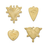 10pcs Raw Brass Embossed Heart Turkey Eye Charms Pendant DIY Jewelry Making