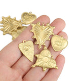 10pcs Raw Brass Embossed Heart Turkey Eye Charms Pendant DIY Jewelry Making