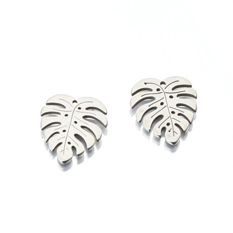 10pcs Stainless Steel Monstera Leaf Charms for DIY Jewelry Making