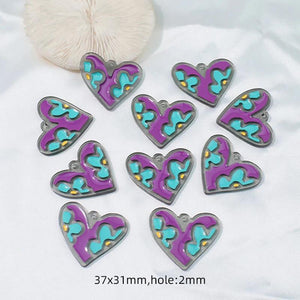 10pcs Heart Dripping Oil Charms Pendant for Earring Necklace Keychain