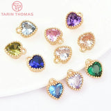 6PCS 6.5x8MM 24K Brass Zircon Heart Charms DIY Jewelry Findings