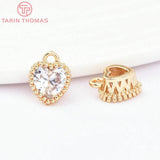 6PCS 6.5x8MM 24K Brass Zircon Heart Charms DIY Jewelry Findings