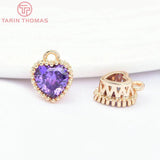 6PCS 6.5x8MM 24K Brass Zircon Heart Charms DIY Jewelry Findings